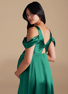 Azazie Rhea vestidos de dama de honor de maternidad Vestido de Corte En A Plisado Hasta el suelo Satén Metálico image4