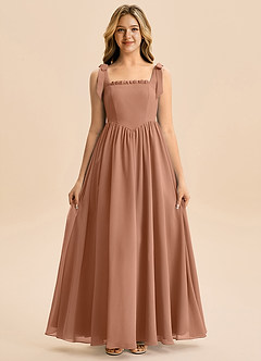 Azazie Delia Junior Abito A-Line in Chiffon Fiocco Bronzo image5