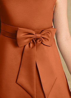 Azazie Eve Flower Girl Dresses Burnt Orange A-Line Pleated Matte Satin Dress image6