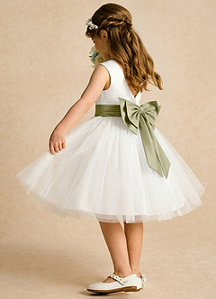 Azazie Sosie Flower Girl Dresses Ivory Moss Green A-Line Pleated Tulle Dress image4