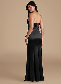 Azazie Yola Bridesmaid Dresses Black Sheath Pleated Metallic Satin Dress image4