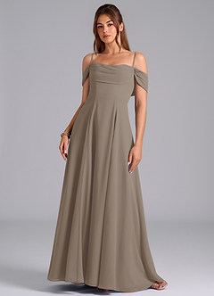 Azazie Almina Jurken voor bruidsmeisjes Converteerbaar Jurk van Chiffon met A-Lijn Off the Shoulder Taupe image4