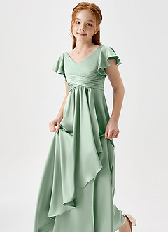 Azazie Omari Junior Robe Trapèze en Satin extensible Plissée Agave image6