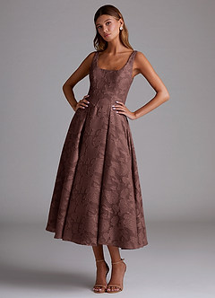 Azazie Amalie Bridesmaid Dresses Espresso A-Line Pleated Floral Burnout Dress image1