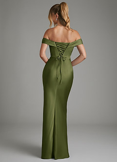 Azazie Hayden Robes de demoiselle d'honneur Robe Sirène en Satin extensible Corset Olive image2