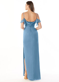 Azazie Emeralda Bridesmaid Dresses Steel Blue Sheath Off the Shoulder Chiffon Dress image2