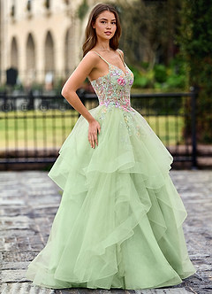 Goartrume Vert Robe de bal sirène en tulle image4