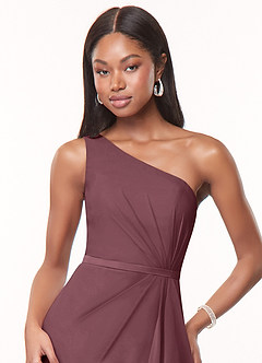 Azazie Liza Bridesmaid Dresses Sangria Mermaid One Shoulder Chiffon Dress image9