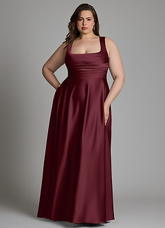 Azazie Azaria Bridesmaid Dresses Cabernet A-Line Corset Stretch Satin Dress image7