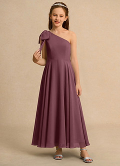 Azazie Guppy Girls Formal Blumenmädchenkleider A-Linie One-Shoulder Chiffon Kleid Sangria image3