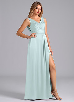 Azazie Karina Robes de demoiselle d'honneur Robe Trapèze en Satin extensible Plissée Verre De Mer image5
