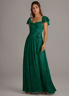 Azazie Aricella Robes de demoiselle d'honneur Robe Trapèze en Blumen-Burnout Corset émeraude image3