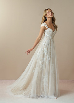 Azazie Moonstone Wedding Dresses Diamond White Nude A-Line Sweetheart Sequins Tulle Dress image4