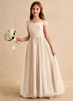 Azazie Yuna Girls Formal Abiti da Ragazza di Fiori Abito A-Line in Tulle Spalle Scoperte Alabastro Bianco image5
