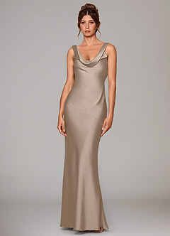 Azazie Rylina Bridesmaid Dresses Taupe Mermaid Stretch Satin Dress image1