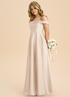 Azazie Sissy Junior Abito A-Line in Raso Elasticizzato a Spalla Scoperta Alabastro Bianco image6