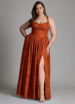 Azazie Francis Bridesmaid Dresses Paprika A-Line Corset Floral Burnout Dress image9