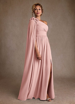 Azazie Lancaster Mère de la mariée Robes Robe Trapèze en Mousseline de soie Une épaule Rose Poudré image3