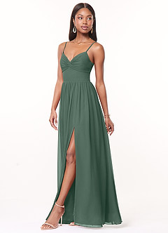 Azazie Zeya Bridesmaid Dresses Sea Moss A-Line V-Neck Pleated Chiffon Dress image4