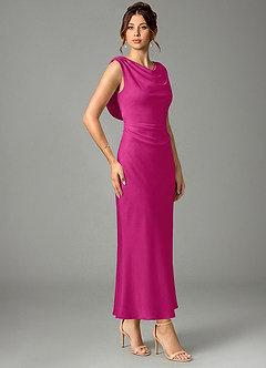 Azazie Kieryn Bridesmaid Dresses Fuchsia Mermaid Pleated Stretch Satin Dress image3