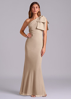Azazie Yuanna Bridesmaid Dresses Taupe Mermaid One Shoulder Chiffon Dress image1