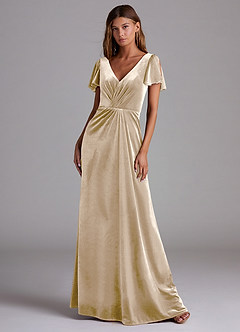Azazie Soren Robes de demoiselle d'honneur Robe Trapèze en velours Champagne image1
