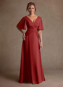 Azazie Milliat Mère de la mariée Robes Robe Trapèze en Mousseline de soie Dentelle Rouille image1