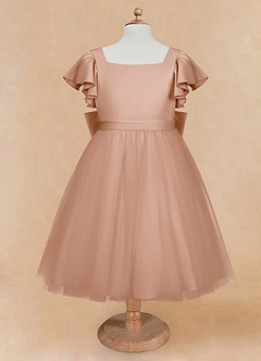 Azazie Kaeya Abiti da Ragazza di Fiori Abito A-Line in Tulle Fiocco Champagne Rosa image5