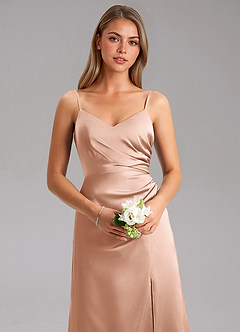 Azazie Azuree Bridesmaid Dresses Rose Gold A-Line Pleated Stretch Satin Dress image14