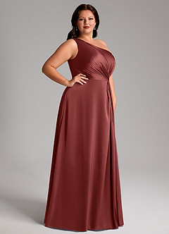 Azazie Brooke Robes de demoiselle d'honneur Robe Trapèze en Satin extensible Asymétrique Terracotta image11