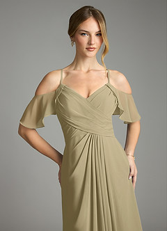 Azazie Dakota Bridesmaid Dresses Moss Green A-Line V-Neck Pleated Chiffon Dress image7