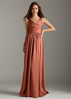 Azazie Keyla Brautjungfernkleider A-Linie Plissee Stretch-Satin Kleid Lehm image3