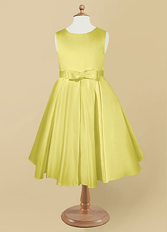 Azazie Coco Blumenmädchenkleider A-Linie Schleifen Matte Satin Kleid Kanarienvogel image5