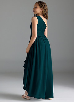Azazie Mathilda Junior Pine A-Line Pleated Chiffon Dress image5