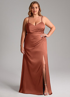 Azazie Azuree Bridesmaid Dresses Clay A-Line Pleated Stretch Satin Dress image10