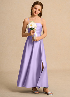 Azazie Pebbles Junior Formal Flower Girl Dresses Lilac A-Line Pleated Matte Satin Dress image7