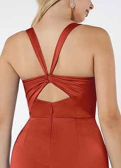 Azazie Mero Bridesmaid Dresses Rust Sheath Pleated Stretch Satin Dress image2