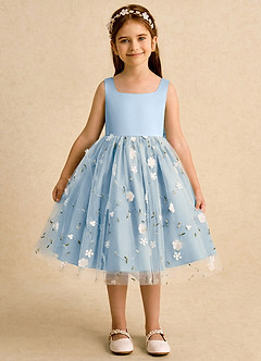Azazie Bean Robe Demoiselle D'honneur Fillette Robe Princesse en Tulle Arc Poudre Bleue image1