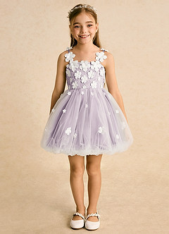 Azazie Teacup Flower Girl Dresses Ivory Frosted Lilac Ball-Gown Lace Tulle Dress image4