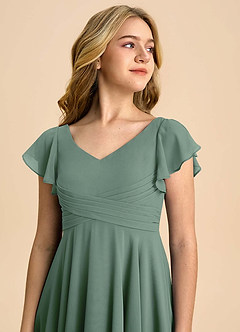 Azazie Caria Junior Eucalyptus A-Line Pleated Chiffon Dress image4