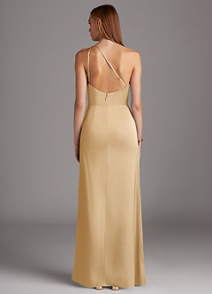 Azazie Mika Jurken voor bruidsmeisjes Jurk van Stretch Satijn met Kolom One-Shoulder Goud image2