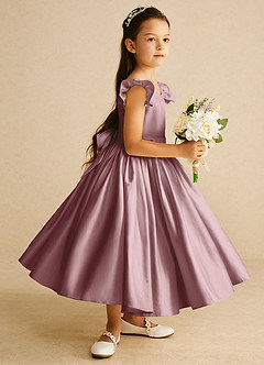 Azazie Violeta Blumenmädchenkleider Ballkleid Schleifen Matte Satin Kleid Altrosa image4
