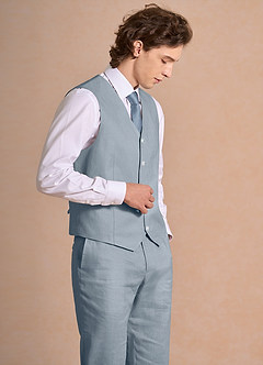 front Harrison Staubblau Anzugweste aus 100 % Leinen