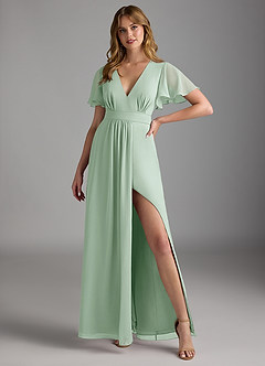 Azazie Zaniah Bridesmaid Dresses Agave A-Line Chiffon Dress image4