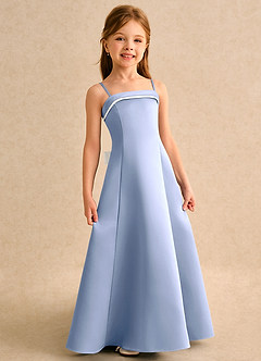 Azazie Izel Girls Formal Flower Girl Dresses Ivory Ice A-Line Pleated Matte Satin Dress image3