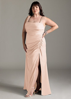 Azazie Jesaphine Bridesmaid Dresses Blushing Pink Sheath Bow Stretch Satin Dress image11