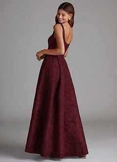 Azazie Amalie Bridesmaid Dresses Cabernet A-Line Pleated Floral Burnout Dress image2