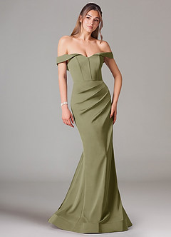 Azazie Everly Bridesmaid Dresses Pistachio Mermaid Off the Shoulder Stretch Satin Convertible Dress image1