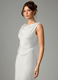 Azazie Kieryn Bridesmaid Dresses White Mermaid Pleated Stretch Satin Dress image4