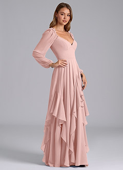 Azazie Karan Brautjungfernkleider A-Linie Langarm Chiffon Kleid Puderrosa image5